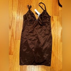 Brown Satin Slip Dress
